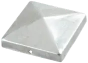 Firkantet metal pyramide stolpehætte, sølvfarvet, glat overflade, skrå kanter, passer til hegns- eller rækværksstolper, beskytter og pynter, vejrbestandig, moderne design.