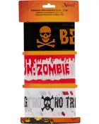 Set med tre Halloween-varningsband, varje 3,3 meter lång. Motiv med dödskallar, zombies, blodstänk och Halloween-text. Perfekt för dekoration och avspärrning till Halloween.