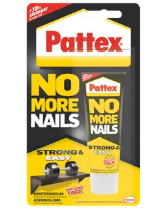 Pattex No More Nails montagelim, stærk og nem lim med øjeblikkelig vedhæftning, erstatter søm, egnet til flere materialer, 70% stærkere på 12 timer, 50g tube.