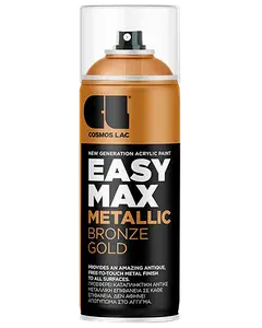 Cosmos Lac Easy Max Metallic Bronze Gold spraymaling, 400 ml dåse, akrylformel, egnet til alle overflader, antik metallisk finish, brugervenlig spraydyse, sort og guld etiket.
