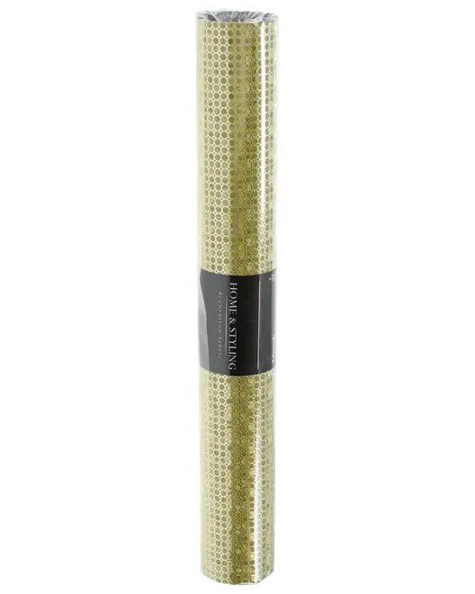 Rullet dekorativt papir med gyldent honeycomb-mønster, pakket i klar plastik, med sort Home & Styling-etiket.