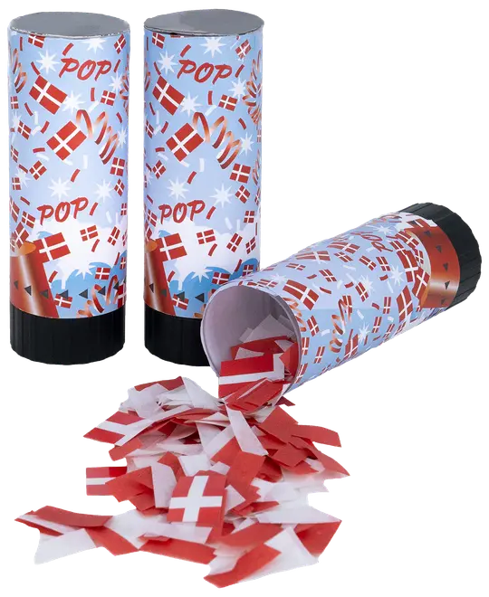 Konfettirør 10,5 cm 3 stk - dannebrog