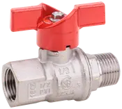 Metallkulventil med rött vinghandtag, 1/2 tum, invändiga och utvändiga gängor, passar för vatten- eller gasrör, korrosionsbeständig och hållbar konstruktion.