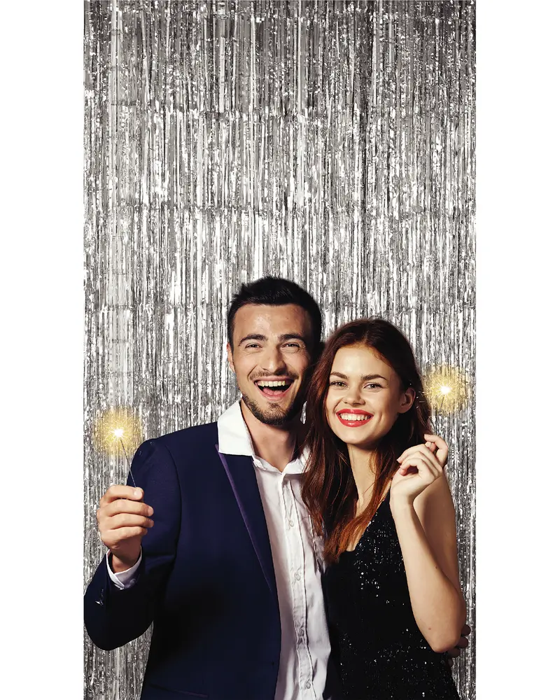 Glitterdraperi 90 x 250 cm - silver