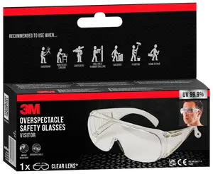 Klarlinset overspektakel sikkerhedsbrille, slagfast og designet til at passe over almindelige briller. Giver 99,9% UV-beskyttelse. Velegnet til havearbejde, tømrerarbejde, slibning, maling og reparation.