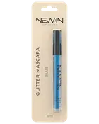 NEW:IN Copenhagen blå glittermascara i gennemsigtig tube på beige ophængskort, 4 ml.