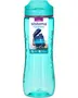 Gennemsigtig turkis 800 ml vandflaske med tekstureret greb, flip-låg og bred åbning. BPA-fri, lækagesikker og stødresistent. Mærke: Sistema Hydrate.