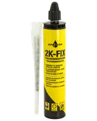 Gul og sort patron med Droppen 2K-FIX forankringsmasse, inklusiv blanderør. Godkendt til mursten, beton og letbeton, til gevindstænger og armeringsjern.