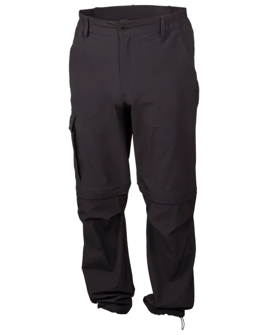Herre sorte cargobukser med aftagelige ben, så de kan laves om til shorts. Har sidelommer, knaplukning foran, bæltestropper og afslappet pasform. Perfekt til udendørs brug.