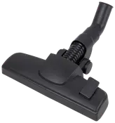 Sort støvsugermundstykke med justerbar børste, bredt rektangulært hoved og vinkelrør til montering på støvsugerslange. Velegnet til både tæpper og hårde gulve.