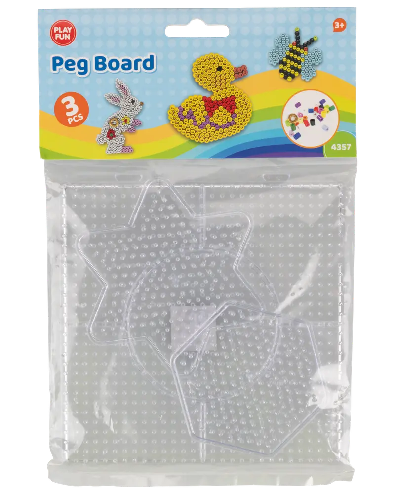 Sæt med tre gennemsigtige plastik perleplader i forskellige former til perlekunst. Velegnet til børn fra 3 år. Perfekt til kreative perlemønstre.