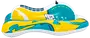 Uppblåsbar badleksak formad som en vattenskoter, i blått, gult och vitt, med palmmotiv, nummer 92 och texten "Sea Surfer" på sidan.