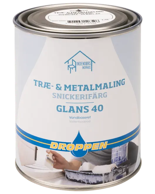 Droppen Træ- og metalmaling 1 L glans 40 - hvid