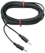 Sort 3,5 mm han-til-han aux-lydkabel, lang længde, med to metalspidser og fleksibel gummibelægning, velegnet til hovedtelefoner, højttalere eller bilstereoanlæg.