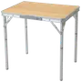 Rektangulært foldebord med lyst træbordplade og sølvfarvede metalben. Justerbar højde, let og bærbart design, ideelt til camping, picnic eller ekstra arbejdsplads inde og ude.