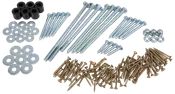 Sæt med forskellige skruer, skiver, møtrikker og gummibøsninger i flere størrelser. Velegnet til bygge- eller samlingsprojekter. Alle dele er af metal eller gummi.