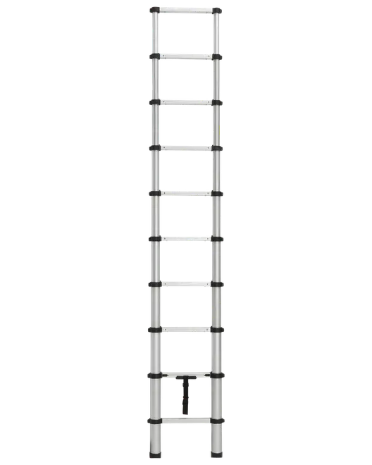 Teleskopstige i aluminium med flere udtrækkelige sektioner, sorte plastforbindelser og skridsikre fødder. Let, kompakt og nem at opbevare og transportere.