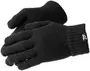 Et par sorte strikkede handsker med ribbede manchetter og lille logomærke ved håndleddet. Blødt, varmt materiale, unisex design, én størrelse passer de fleste.