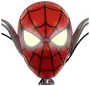Spider-Man vägglampa formad som hans mask, med lysande vita ögon, röd texturerad yta, svarta nätlinjer och metallarmar som liknar spindelnät på sidorna.