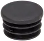 Sort, rund plastik endekapsel med rillede sider, designet til at passe i enden af et rør for beskyttelse og et pænt finish. Holdbar og nem at montere.