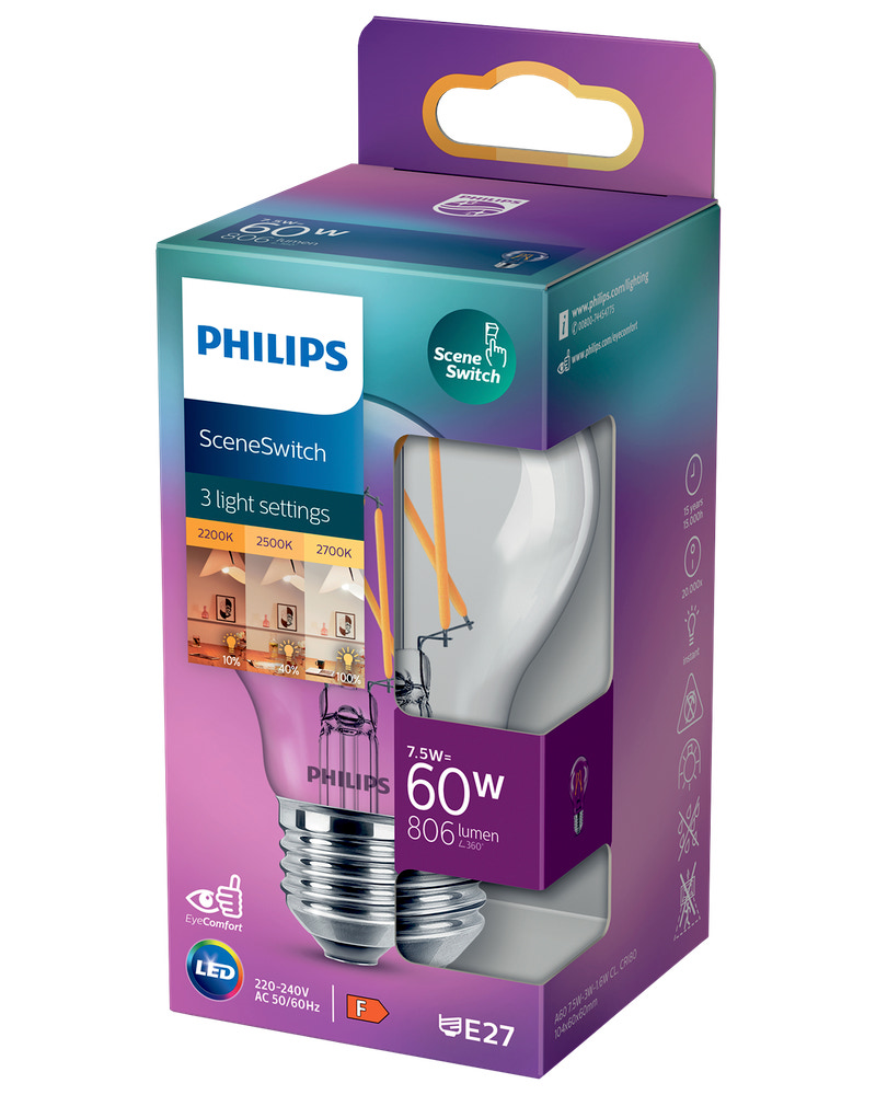 PHILIPS LED normallampa Scene Switch 7,5W E27