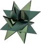Mørkegrøn metallisk gave-sløjfe med spids stjerneform, blank og tekstureret overflade. Perfekt til gaveindpakning, har flere løkker og skarpe kanter for festligt udseende.