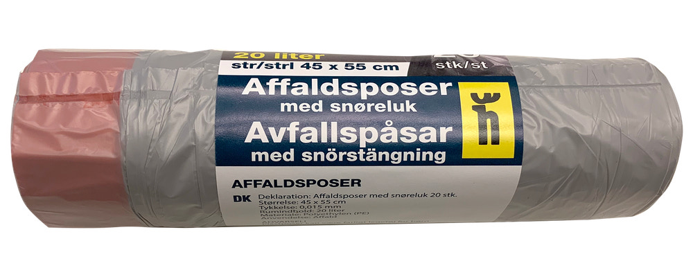 Affaldspose med snøreluk 20 L