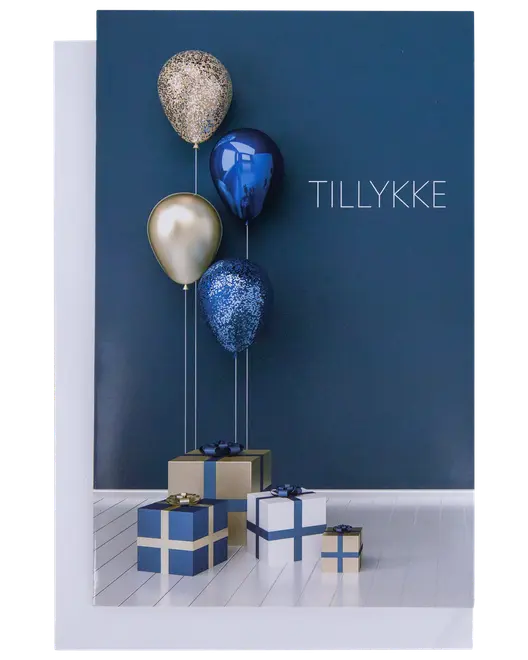 Kort med kuvert 11x17 cm - balloner og gaver