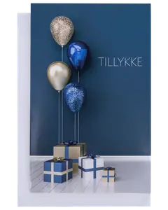 Kort med kuvert 11x17 cm - balloner og gaver