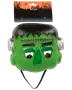 Grön plastmask föreställande Frankensteins monster med svart hår, silverfärgade bultar på sidorna och svart resårband. Utskurna ögon och sydd panna. Passar till Halloween.