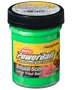 Bøtte med Berkley PowerBait Glitter Trout Bait, 1,75 oz, grøn farve, flydende formel med naturlig duft, designet til at tiltrække fisk og øge fangst.