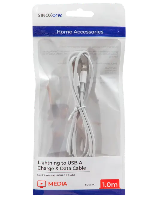 SINOX Lightningkabel 1 meter - hvid