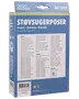 Pakke med 4 støvsugerposer, kompatible med Bosch, Siemens og Kärcher modeller. Blå æske med modelliste og varenummer 1859. Clean Action mærke.