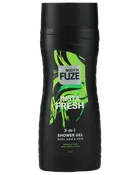 Sort BodyX Fuze Insta Fresh 3-i-1 shower gel-flaske med limegrøn grafik til krop, hår og ansigt.