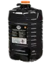 Stor 20-liters sort plastbeholder med orange skruelåg, mærket som brændstof til ovn. Indeholder sikkerhedsadvarsler og produktinformation på etiketten. Velegnet til opvarmningsapparater.