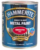 Hammerite Glat Rød Metal maling, direkte på rust, 8 års beskyttelse, vandafvisende, anti-korrosion, ingen grunding nødvendig, hurtigtørrende, 250 ml dåse.