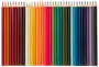 Sæt med 36 farveblyanter arrangeret på række, med et bredt udvalg af klare farver og spidse ender, perfekte til tegning og farvelægning.