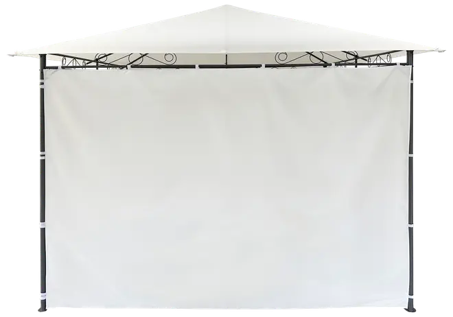 Vitt sidopanel till paviljong med förstärkta kanter och fästband. Ger avskildhet och skugga, passar standardramar och är tillverkat av slitstarkt, väderbeständigt tyg.