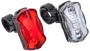 Sæt med to cykellygter, én rød og én hvid, med LED-pærer og sorte monteringsbeslag. Ideelle til for- og baglys for øget synlighed og sikkerhed.