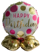 Folieballon på fod Ø35 - "Happy birthday" Pink