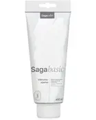 Saga Basic vådrumsspartel, 400 ml tube. Hvid emballage med grå tekst, velegnet til reparationer i vådrum. Nem at bruge, med skruelåg for præcis påføring.