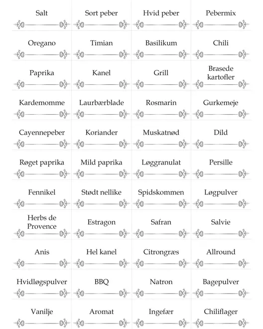 Labels til krydderier og tørvarer