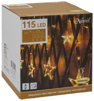Ljusslinga med 115 varmvita LED-lampor och hängande stjärnprydnader, passar för inomhus- och utomhusbruk, 5 meter lång, perfekt för festlig dekoration.