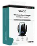 Sinox trådlös billaddare med intelligent sensor, stöd för QC och Qi-teknik, 15W snabbladdning, svart, passar för montering i fordon, snabb laddningsfunktion.