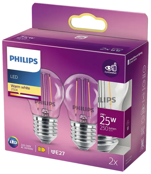 PHILIPS LED-klotlampa 2W E27 2-pack