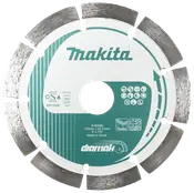 Makita segmenterad diamantklinga, 125 mm diameter, 22,23 mm hål, för betong och murverk, silver och vit med grön märkning, för vinkelslip, hög hållbarhet.