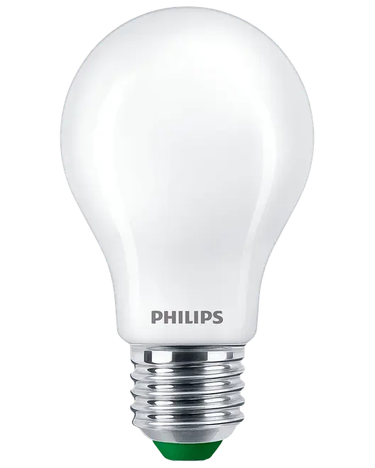 Philips LED-pære, standard A19-form, mat hvid glas, medium E26 skruefatning, energieffektiv, velegnet til almindelig hjemmebelysning, holdbar og langtidsholdbar.