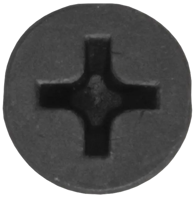 Sort Phillips-skruer med krydsformet kærv, flad topflade, designet til Phillips-skruetrækker. Velegnet til fastgørelse af materialer i byggeri, elektronik eller generelle hardwareopgaver.