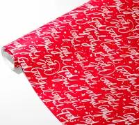 Rött presentpapper med vit text 'Goodbye' i skrivstil och vita färgstänk. Blank yta, passar till festliga eller avskedspresenter.