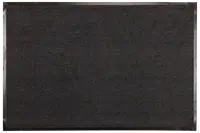 Rektangulär svart dörrmatta med fin horisontell ribbad struktur, slitstarkt material, halkfri baksida, passar för inomhus- eller utomhusbruk, designad för att fånga smuts och fukt.